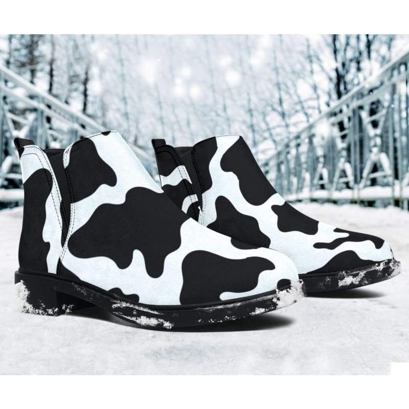 Women’s Fashion Boots - Cow Print Boots - Black / US6 (EU36.5) Official COW PRINT Merch