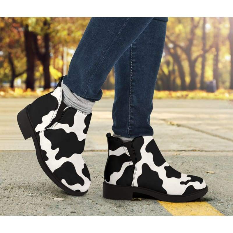 Women’s Fashion Boots - Cow Print Boots - Black / US7.5 (EU39) Official COW PRINT Merch