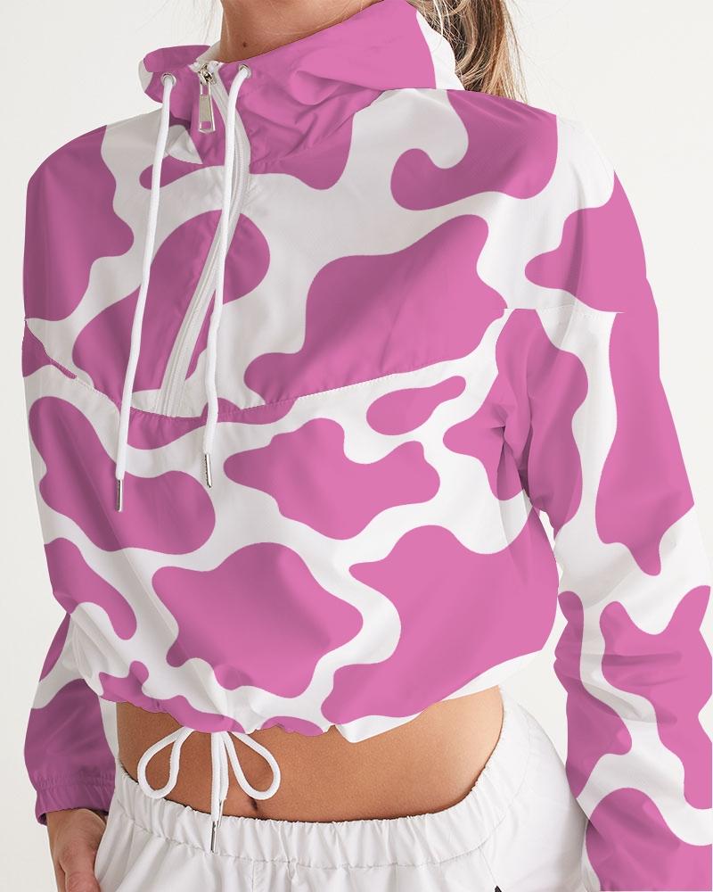 Pink Cow Women's Cropped Windbreaker CL1211 white base color / XS Official COW PRINT Merch