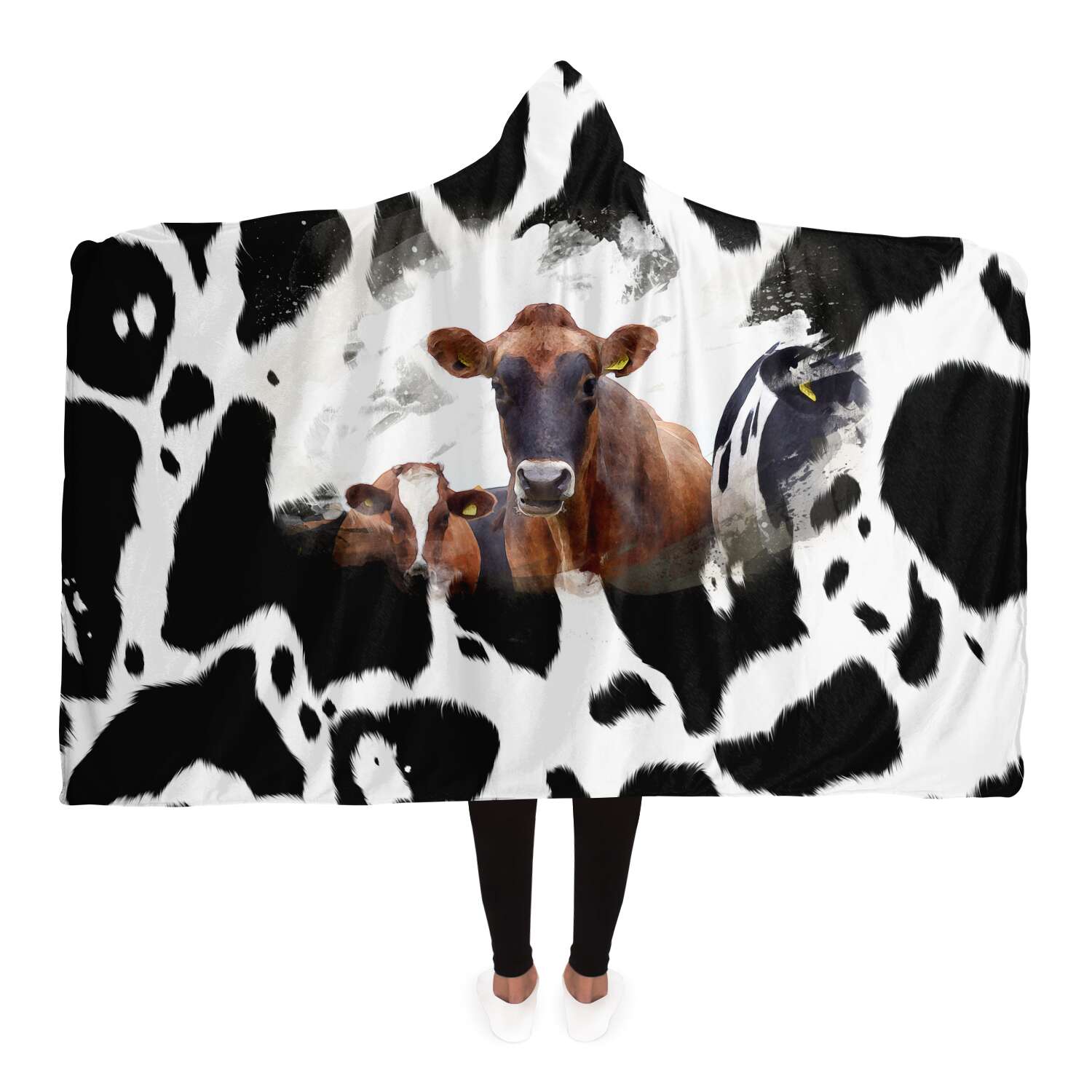 Cow Art Hooded Blanket CL1211 Adult / Premium Sherpa Official COW PRINT Merch