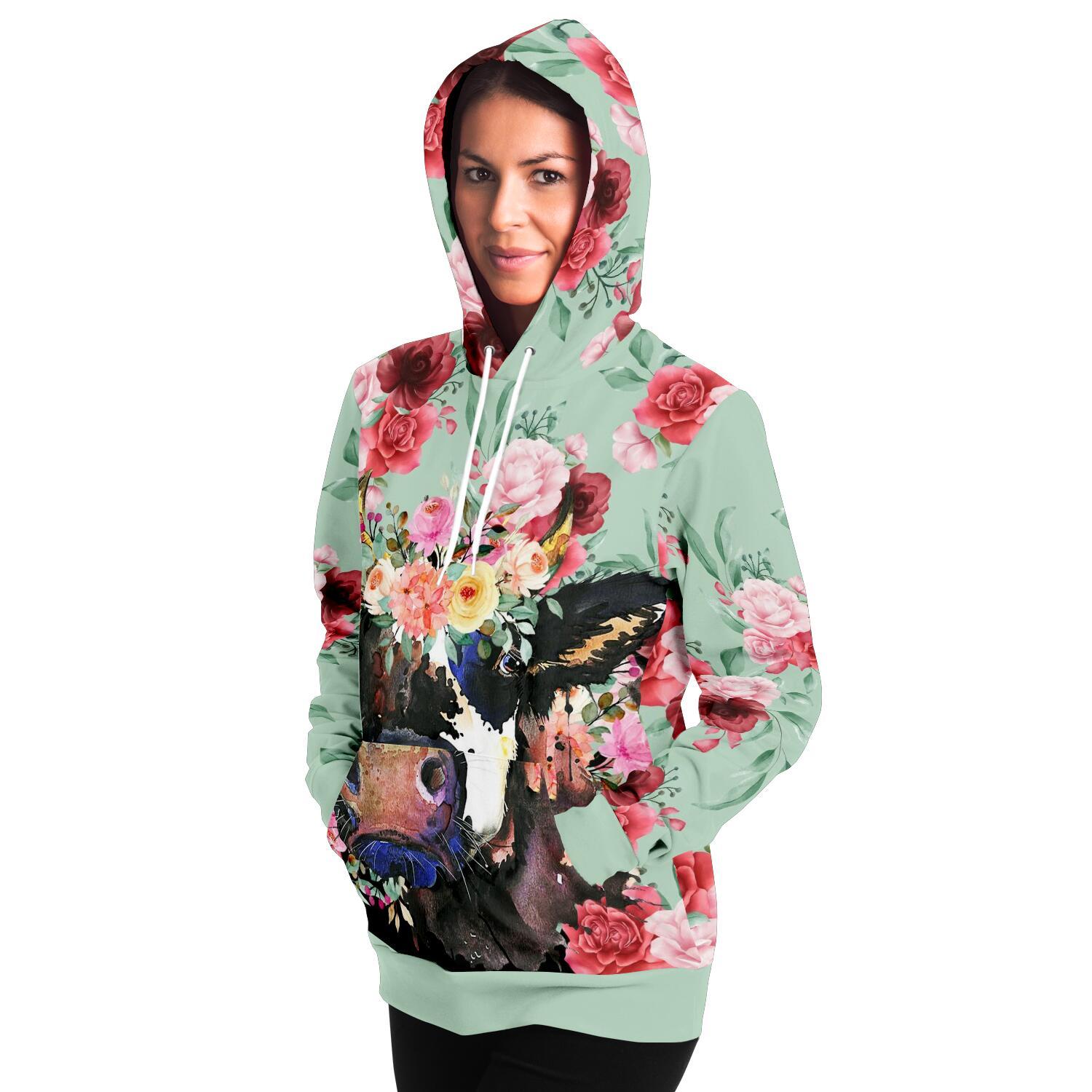 fashion hoodie aop mint floral cow hoodie 10 - The Cow Print