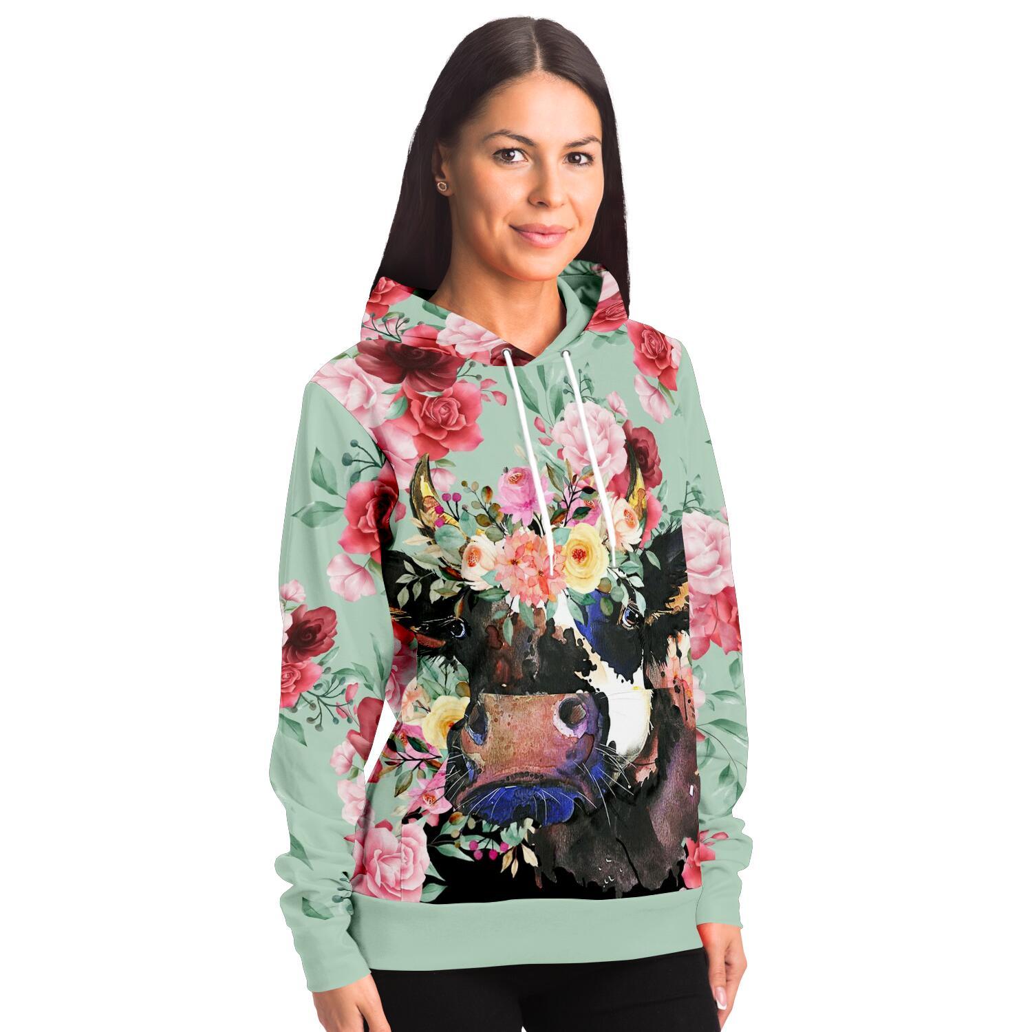 fashion hoodie aop mint floral cow hoodie 11 - The Cow Print