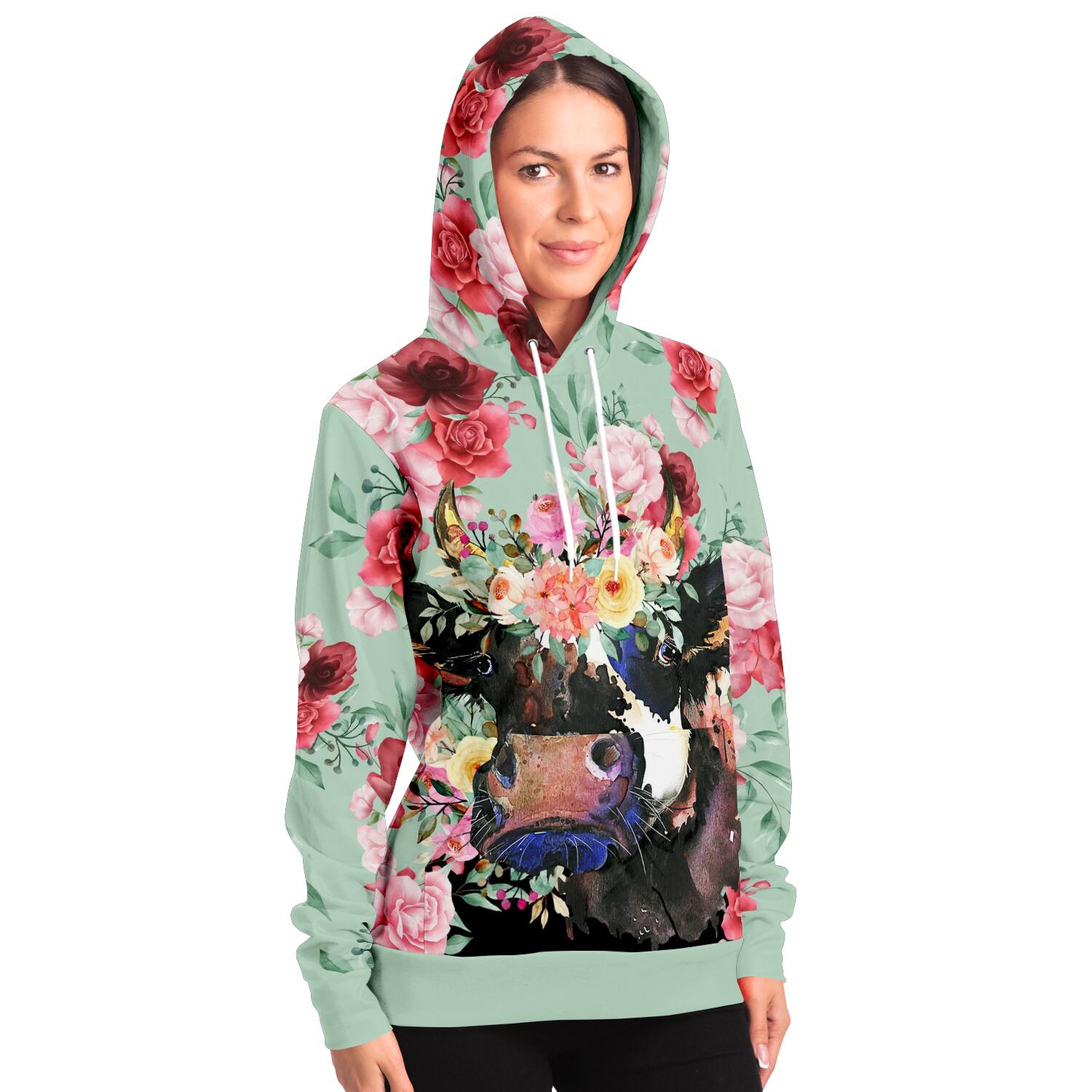 fashion hoodie aop mint floral cow hoodie 12 - The Cow Print