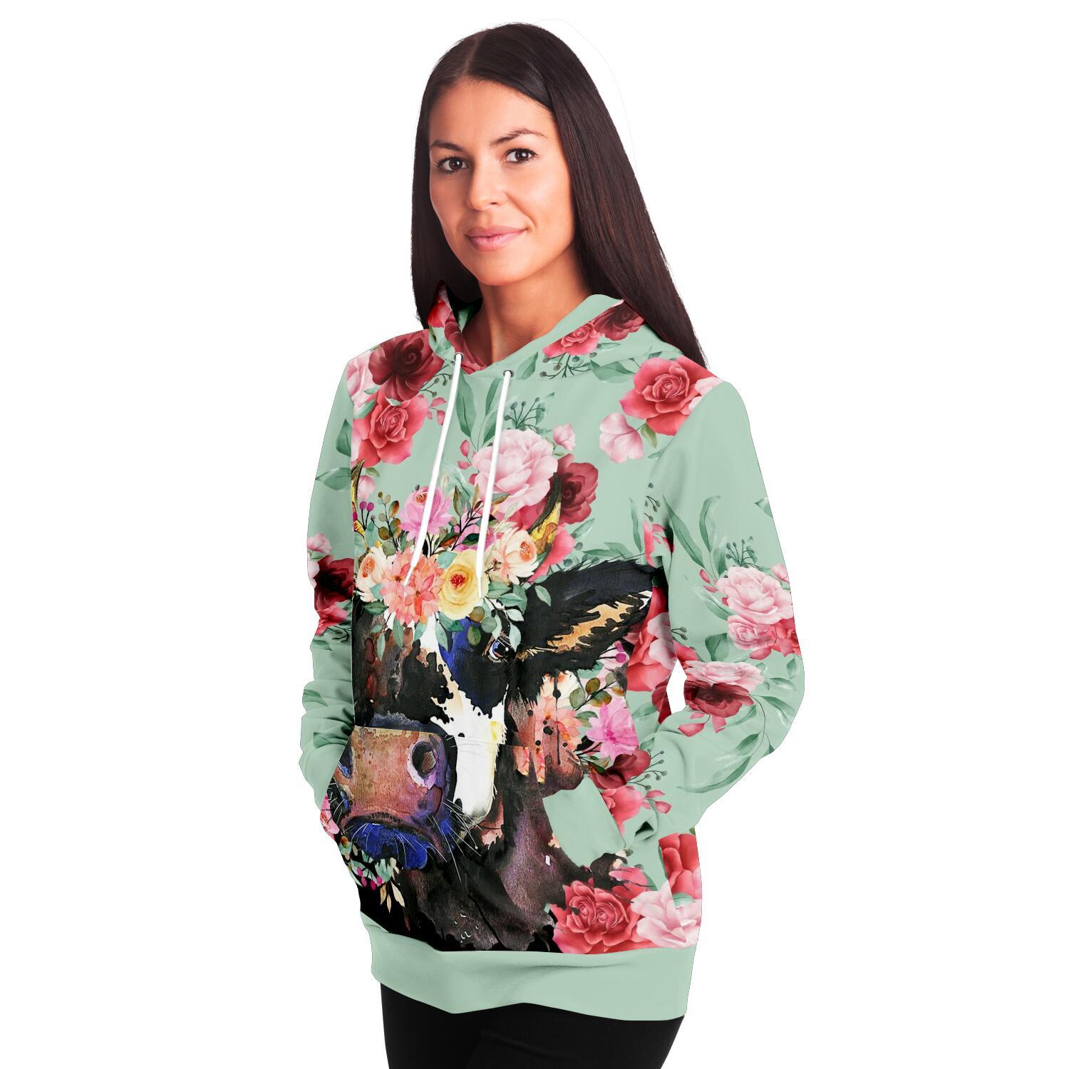 fashion hoodie aop mint floral cow hoodie 9 - The Cow Print