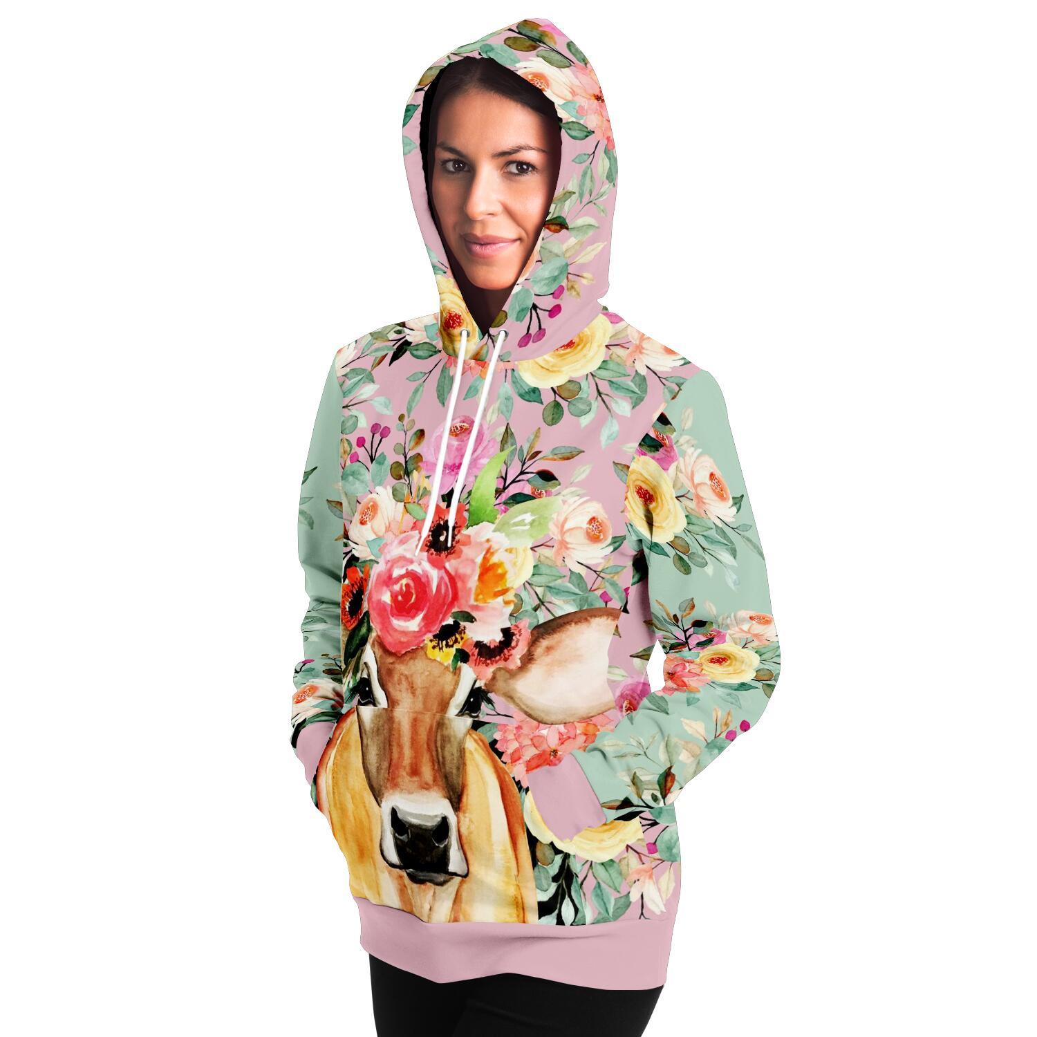 fashion hoodie aop pink floral cow hoodie 10 - The Cow Print