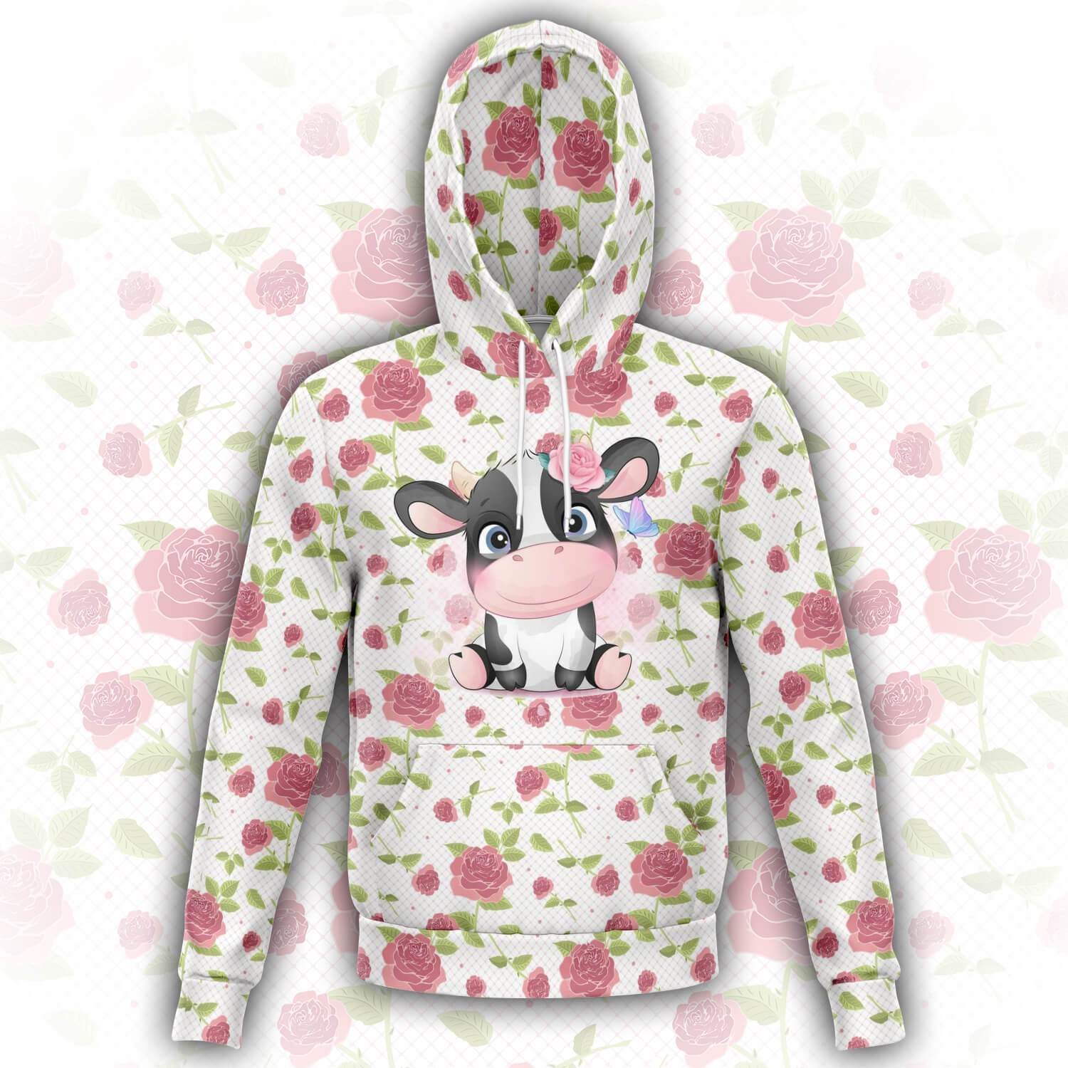 Flowery Cow Hoodie! CL1211 XS Official COW PRINT Merch