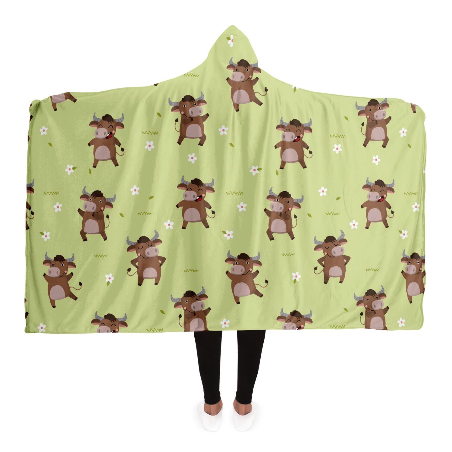 Cute Bull Hooded Blanket CL1211 Adult / Premium Sherpa Official COW PRINT Merch