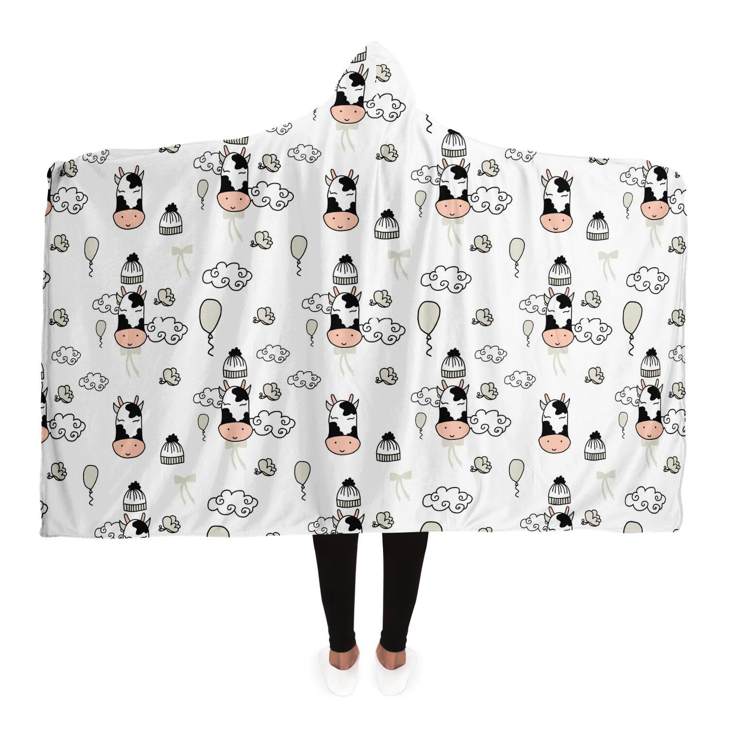 Cute Cows Hooded Blanket CL1211 Adult / Premium Sherpa Official COW PRINT Merch