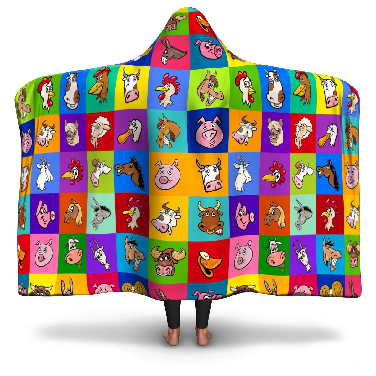 Funny Farm Animal Hooded Blanket CL1211 Adult / Premium Sherpa Official COW PRINT Merch
