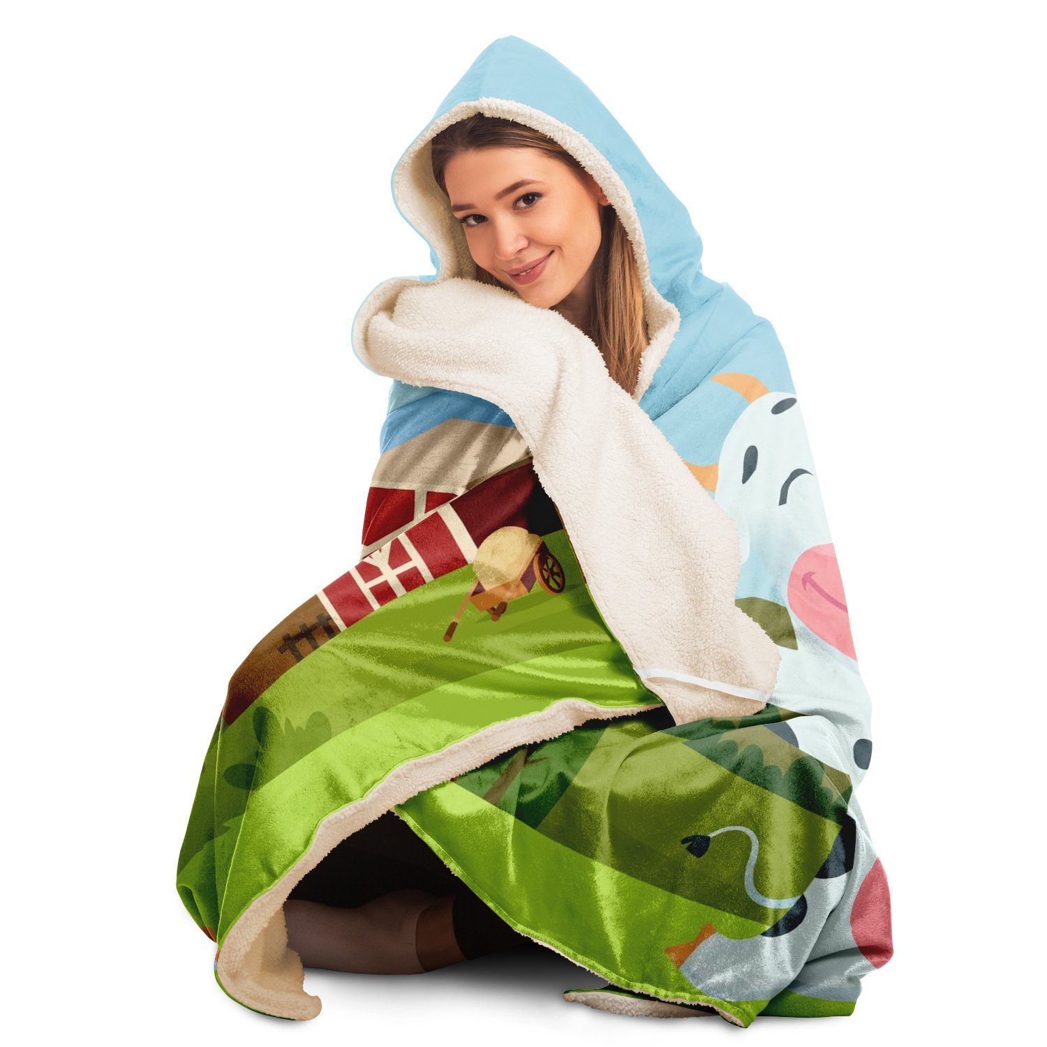 hooded blanket aop life is better on a farm hooded blanket 5 - The Cow Print