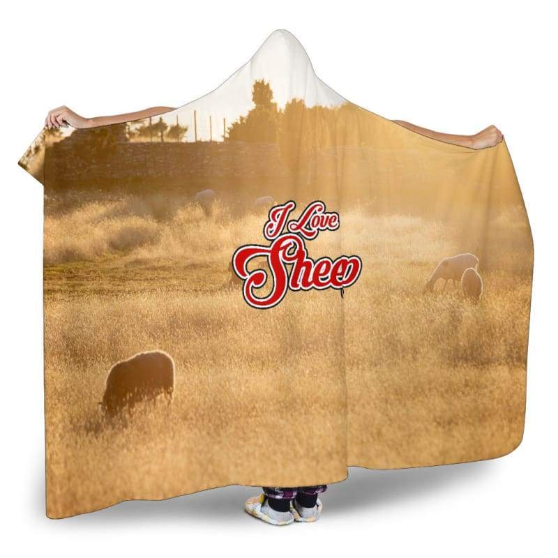 Hooded Blanket - I Love Sheep Hooded Blanket / Adult 80"x60" Official COW PRINT Merch