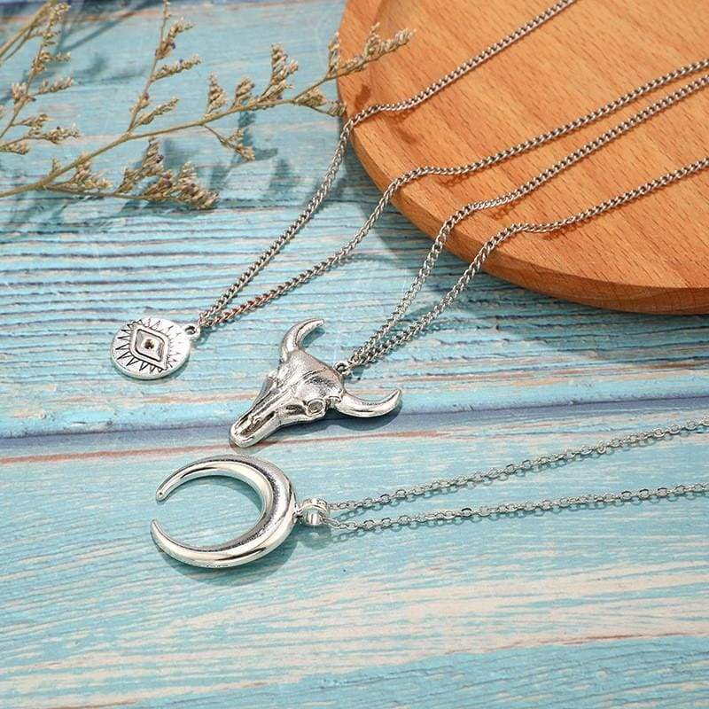 jewelry bohemian alloy bull head moon pendant necklace 5 - The Cow Print