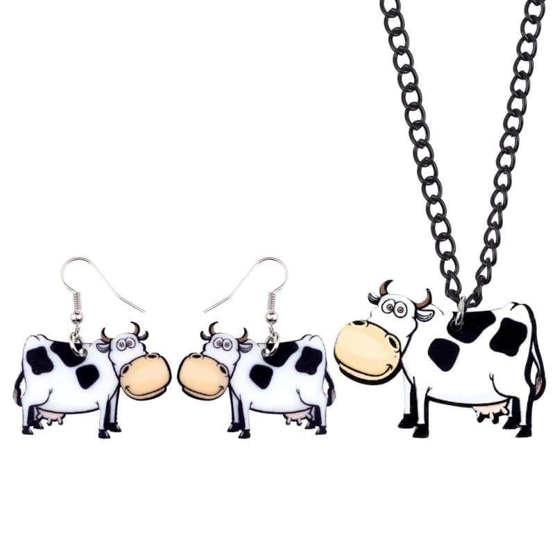 Acrylic Happy Cow Earrings And Necklace Set CL1211 Default Title Official COW PRINT Merch