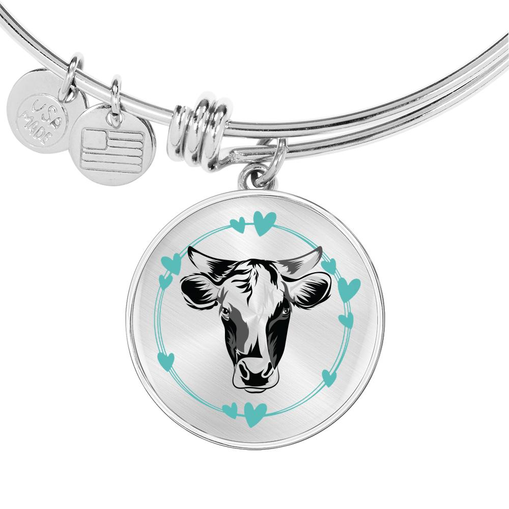 Personalized Cow Lover Bangle CL1211 Luxury Bangle (Silver) / No Official COW PRINT Merch