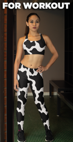cow print leggings and sports bra