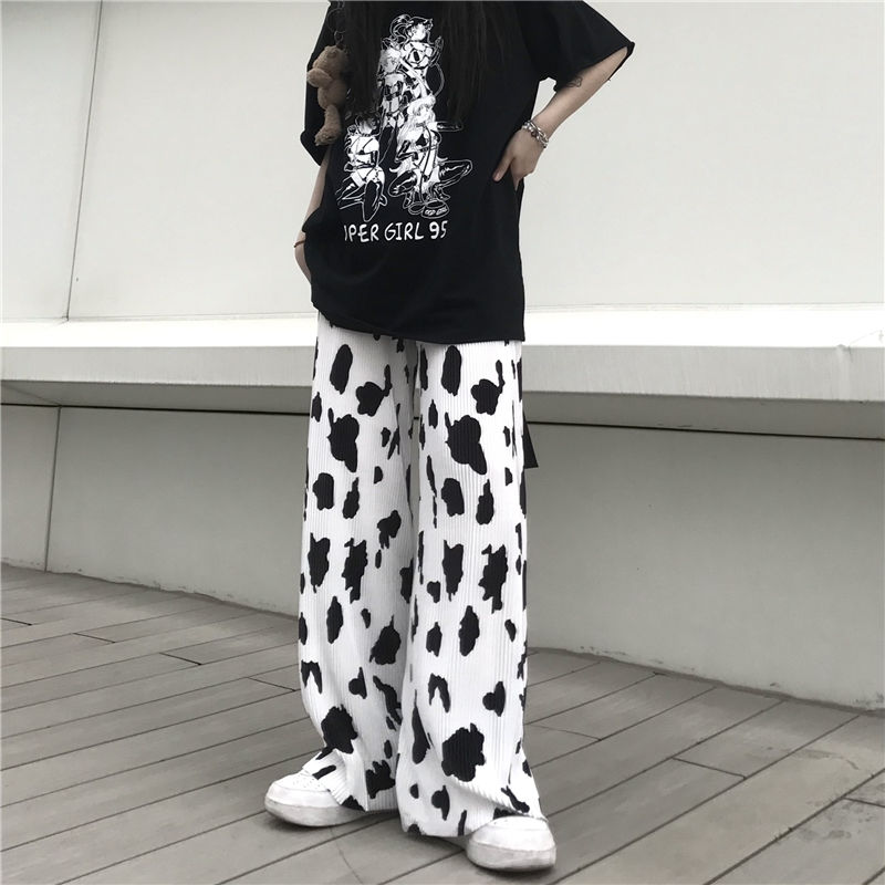 MINGLIUSILI Cow Print Wide Leg Pant 2021 Korean Fashion Trousers Women High Waist Streetwear Loose Casual Sag Pants Women