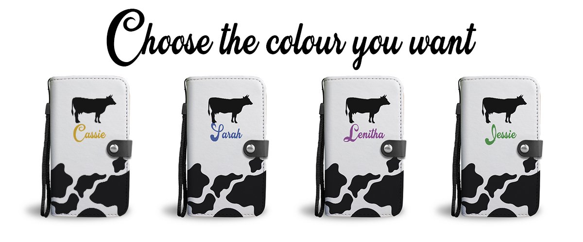 choose any color on your personalized cow print phone wallet case