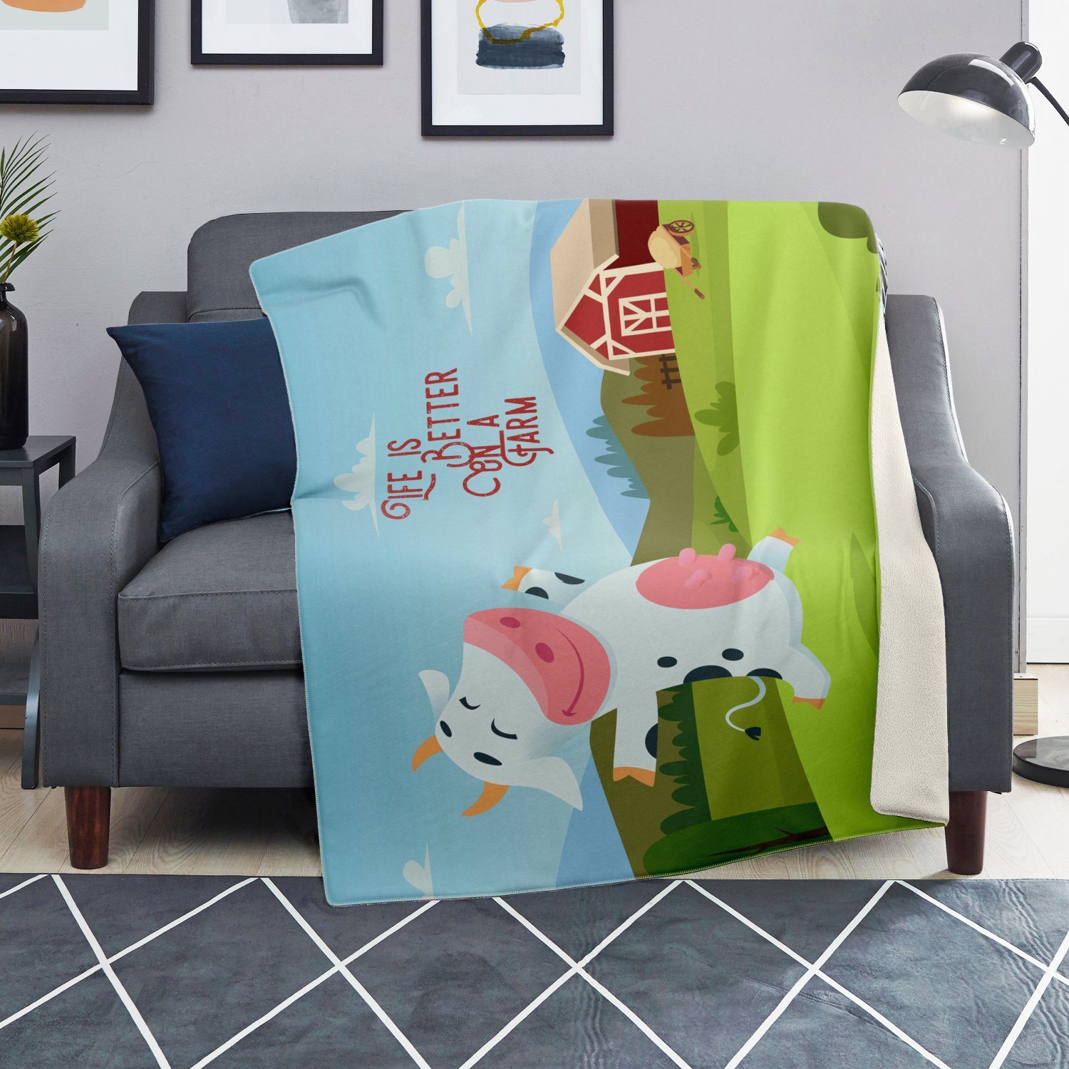 premium microfleece blanket aop life is better on a farm blanket 4 - The Cow Print