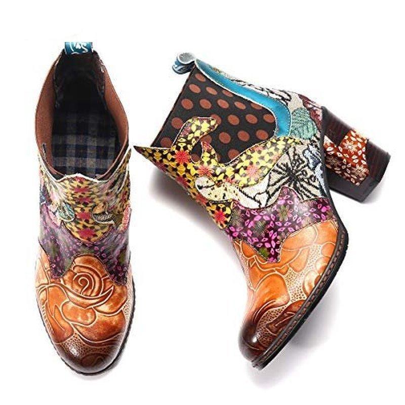Vintage Cowboy Leather Ankle Boots for Women CL1211 35 Official COW PRINT Merch