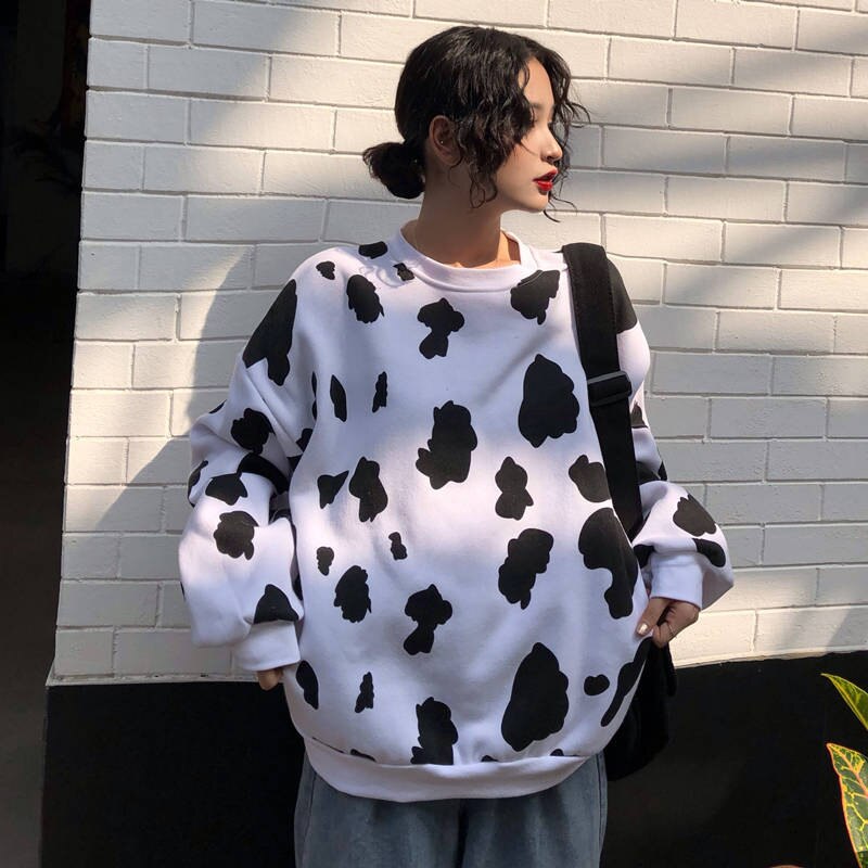 Cute Autumn Cow Milk Printed Girls Pullover Women sweatshirt Female Fashion Loose hoodie sweatshirts O neck 2 - The Cow Print