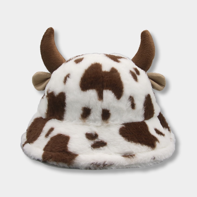 Hats Bucket Hat Winter Panama Cap Women s Hat Plush Fur Cow Pattern Horns Winter Women - The Cow Print