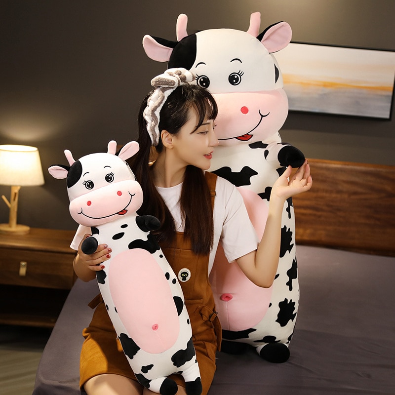 1pc 80/100/120CM Lovely Milk Cow Plush Toys Cartoon Stuffed Animal Cattle Dolls Sleeping Pillow for Baby Girls Birthday Gifts