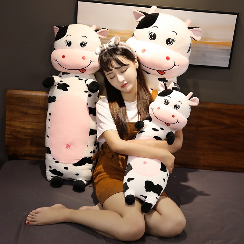 1pc 80/100/120CM Lovely Milk Cow Plush Toys Cartoon Stuffed Animal Cattle Dolls Sleeping Pillow for Baby Girls Birthday Gifts