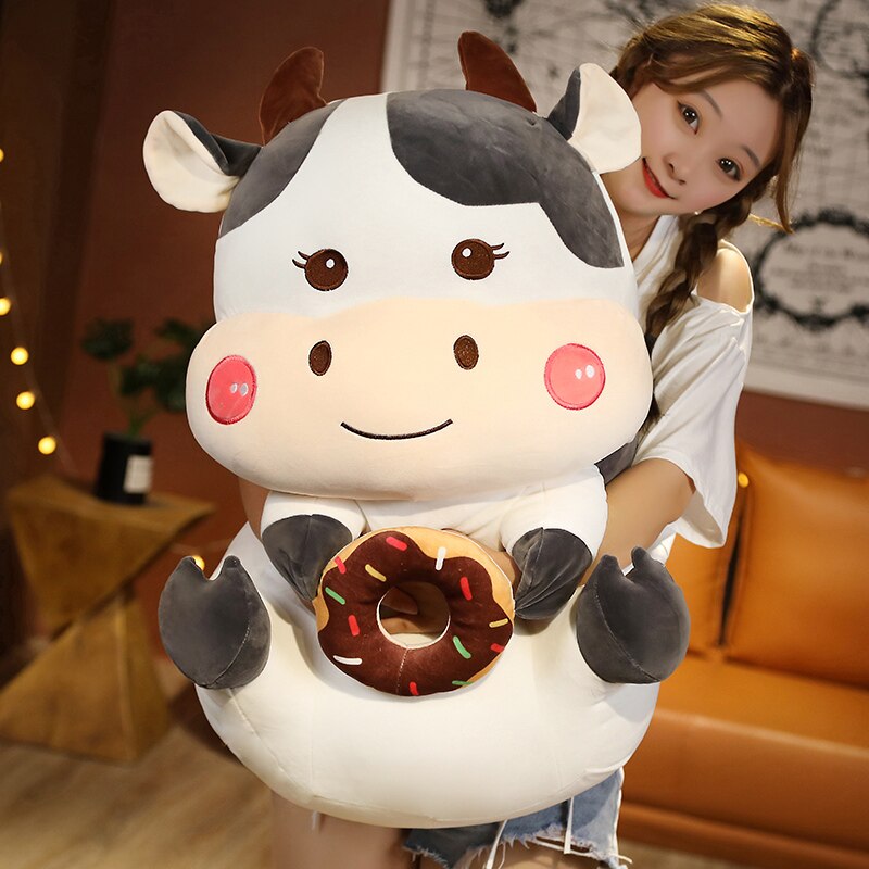 25 55cm Lovely Milk Cow Plush Toys Cartoon Plush Cattle With Donuts Pillow Kawaii Dolls Nice 4 - The Cow Print