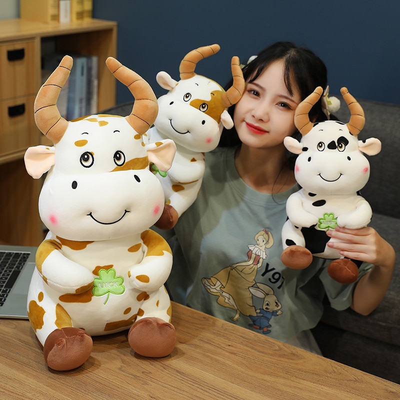 New Year of The Bull 2021 Symbol Gift OX Year Doll Rattle Decor Kawaii Lucky Cute Milk Cow Plush Soft Toy Plushies Pilllow